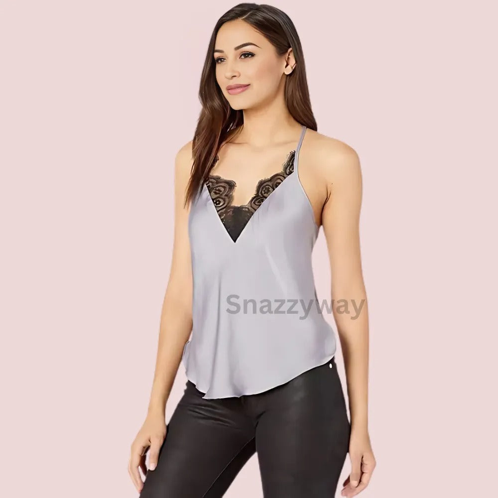 Women's floral Lace Satin V- Neck Cami Top