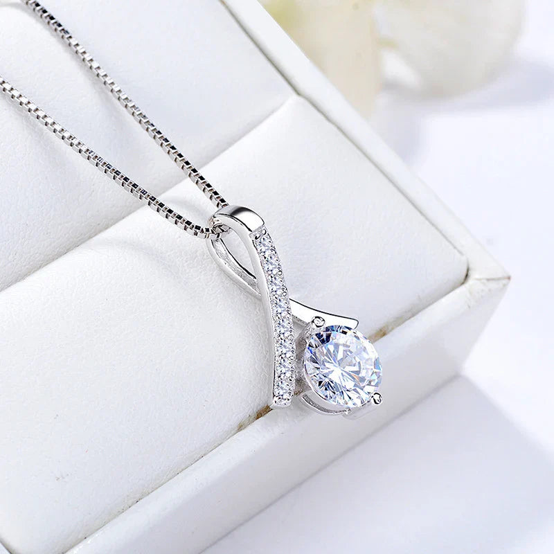 925 Silver Flower Zircon Pendant Necklace-1