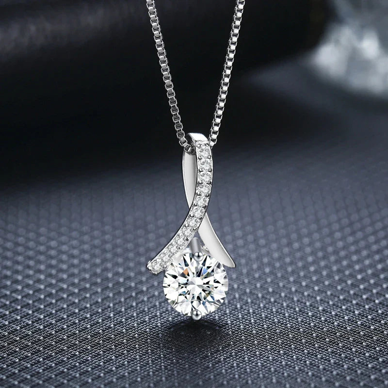 925 Silver Flower Zircon Pendant Necklace-3