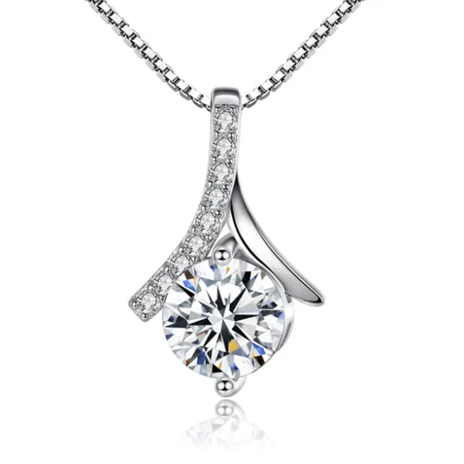 925 Silver Flower Zircon Pendant Necklace-0