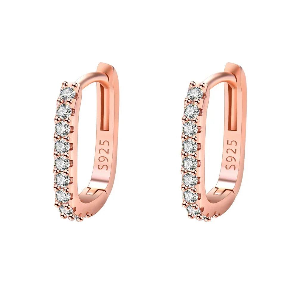 925 Sterling Silver Crystal Fashion Hoop Earrings-5