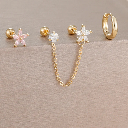 3PCS Zircon Flower Ear Stud Earrings-10