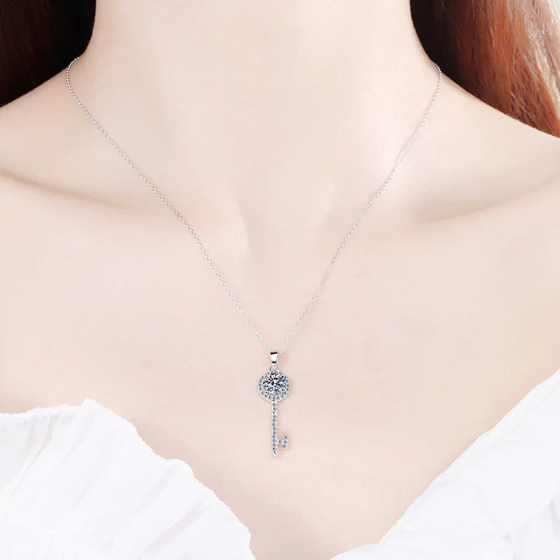 1CT Moissanite Key Pendant Necklace for Timeless Elegance-4