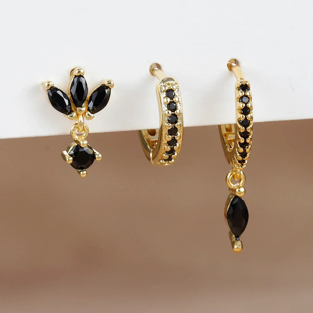 3PCS Horse Eye Zircon Stud Earrings-2