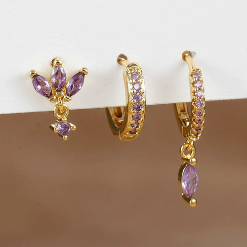 3PCS Horse Eye Zircon Stud Earrings-10