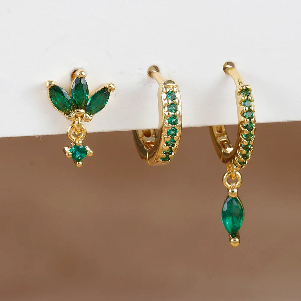3PCS Horse Eye Zircon Stud Earrings-1
