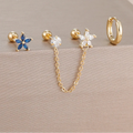 3PCS Zircon Flower Ear Stud Earrings-5