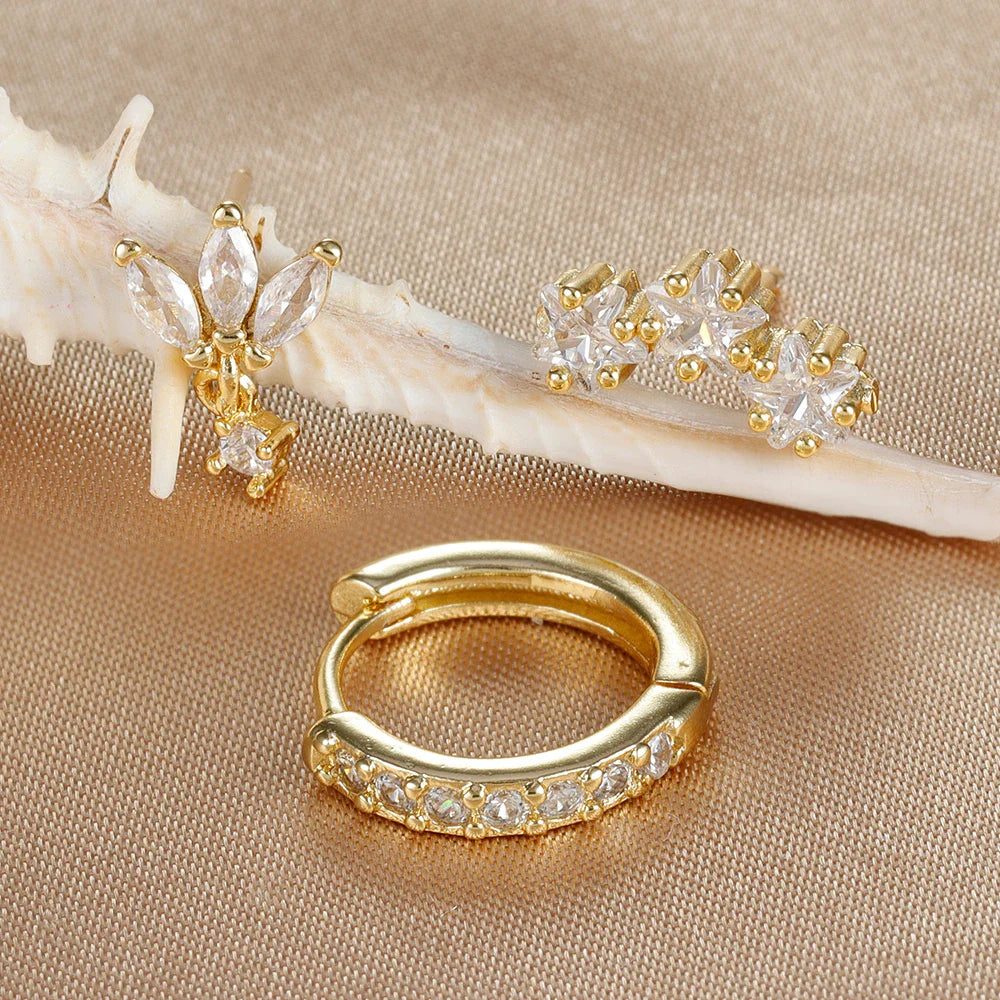 3PCS Star Zircon Hoop Huggie Earrings-1