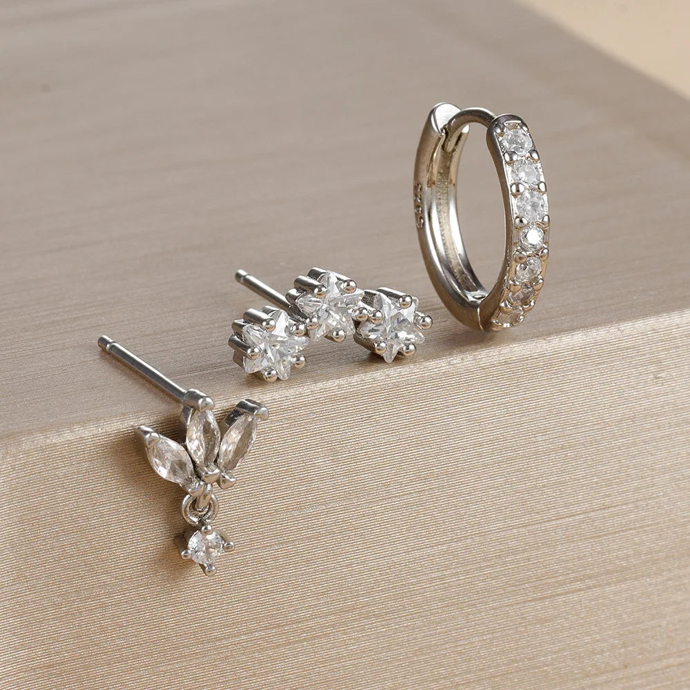 3PCS Star Zircon Hoop Huggie Earrings-6