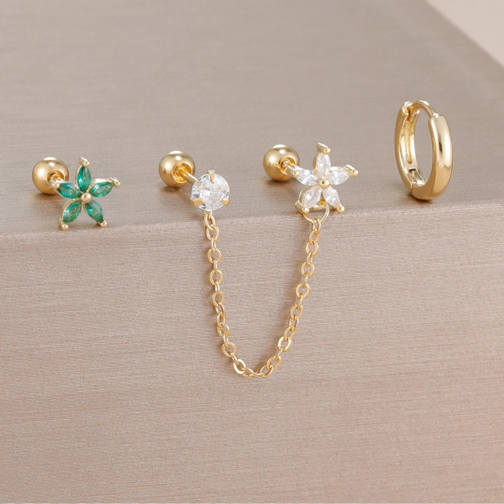3PCS Zircon Flower Ear Stud Earrings-7
