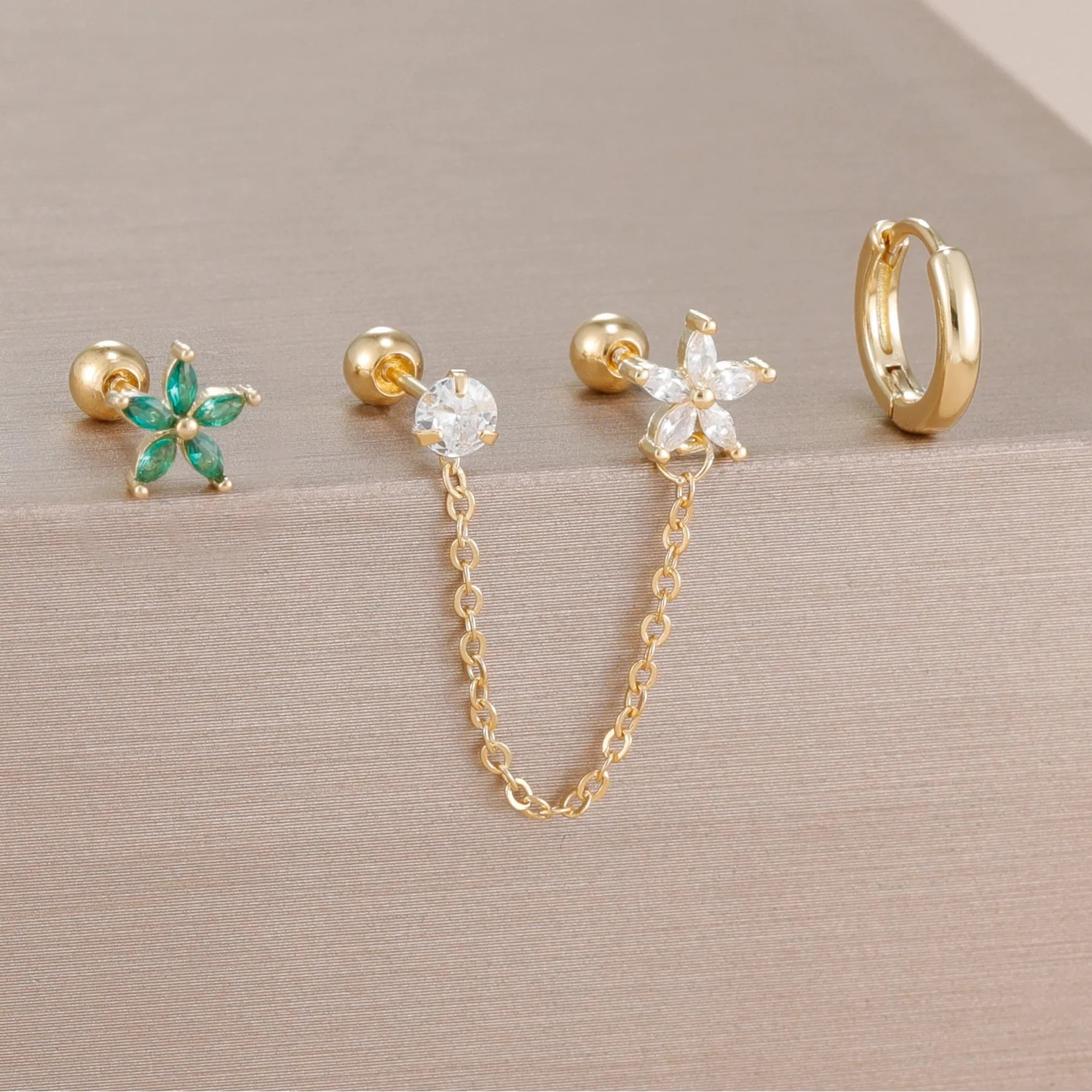 3PCS Zircon Flower Ear Stud Earrings-7