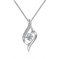 925 Silver Feather Zircon Pendant Necklace-0