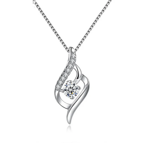 925 Silver Feather Zircon Pendant Necklace-0