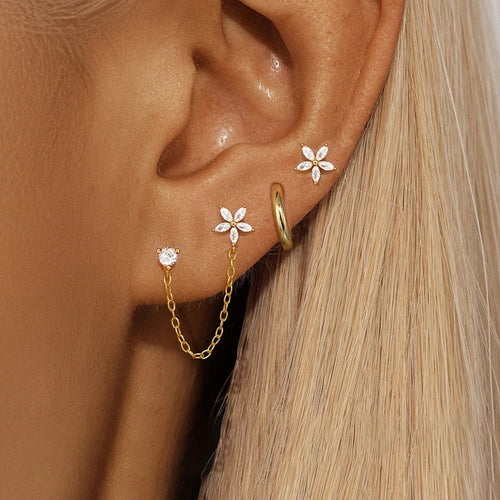 3PCS Zircon Flower Ear Stud Earrings-0