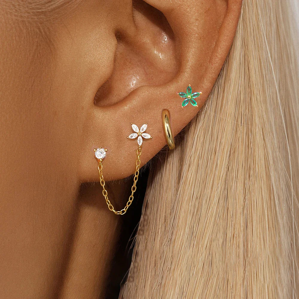 3PCS Zircon Flower Ear Stud Earrings-1