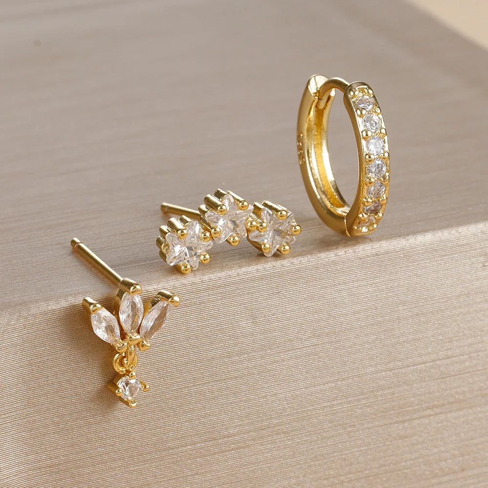3PCS Star Zircon Hoop Huggie Earrings-5