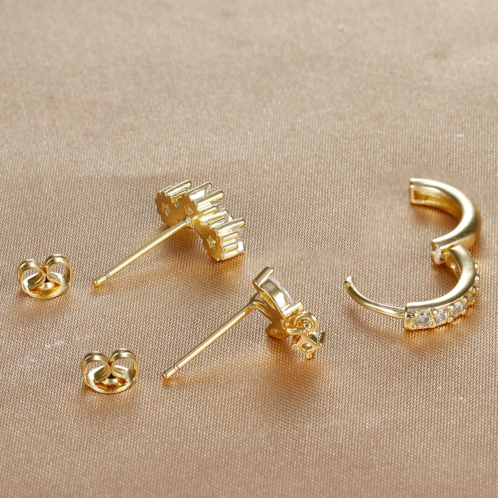 3PCS Star Zircon Hoop Huggie Earrings-3