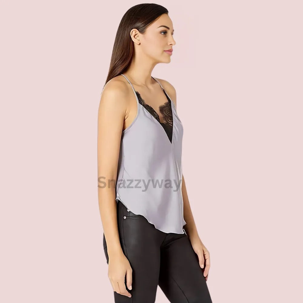 Women's floral Lace Satin V- Neck Cami Top