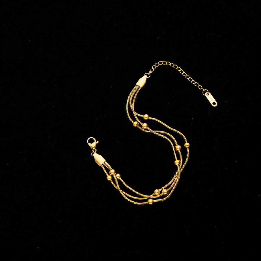 Triple Layer Gold Chain Bracelet with Beads E-legant Women’s Jewelry-3