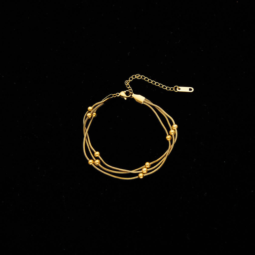 Triple Layer Gold Chain Bracelet with Beads E-legant Women’s Jewelry-1