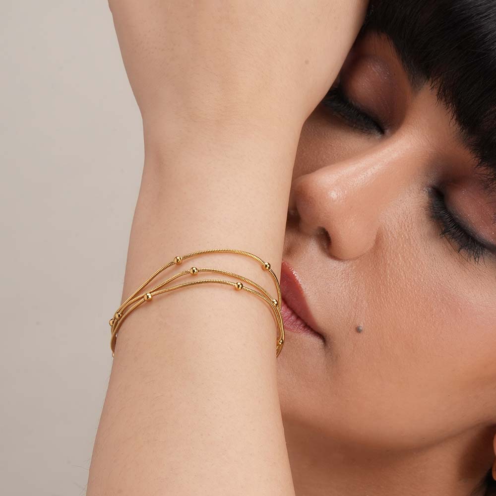 Triple Layer Gold Chain Bracelet with Beads E-legant Women’s Jewelry-2